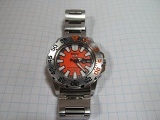 Seiko Automatic 42mm Monster Orange Dial Mens Diver Wrist Watch 7S26-0351