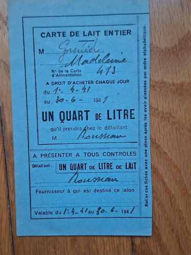 Rationnement carte de - carte, lait