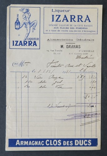 Facture liqueur izarra - facture,