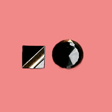 Lot of 2 Antique Buttons, 1930, 12/12 and 19mm, Black Glass and Glossy Gold