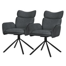 Lot 2 chaises pivotantes à 360° fauteuil tissu anthracite accoudoirs pieds métal