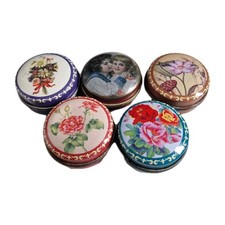 Lot De 5 Boîtes Piluliers En Métal Ronds Fleurs Collection Vintage Brocante