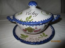 ANCIEN BOL BOUILLON couvert   ECUELLE+ SOUS TASSE EN FAIENCE DE CHAROLLES 