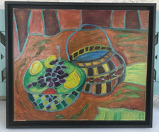 "Nature morte au panier "Huile sur toile de France WAGNER (1943)55X46cm daté 73