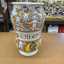 Antique Italian Albarello Apothecary Jar Hand Painted