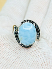 .925 Sterling Silver Ring Larimar Signed NOA 7 sz 8.2g