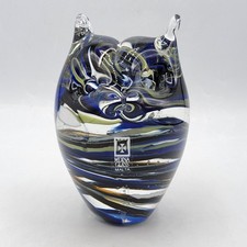 Sulfure presse papier zoomorphe Chouette verre soufflé coloré signé Mdina XXème