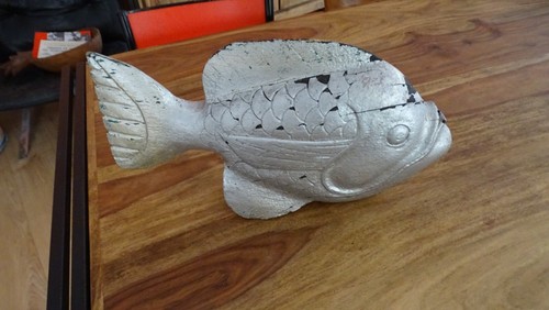 Statue bois poisson carpe koi - statue,