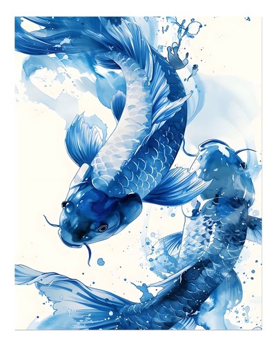 Affiche poisson koï - bleu, art