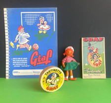 VERY NICE OLD ADVERTISING LOT "CHEESE GRAF" FIGURINE, BOX, NOTEPAD...