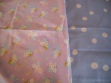 coupons tissu  enfant  " Hello Kitty  "   +  pois  bleu