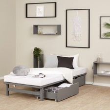Lit en bois 90x200 cm avec 2 tiroirs cadre de sommier à lattes gris Homestyle4u