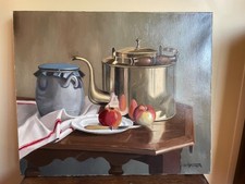 Oil painting on canvas J.B Maurice VECKER (1899-1988) copper kettle