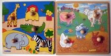 Lot de 2 Puzzles encastrement à gros boutons - DJECO - 5 pièces