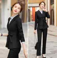 Tailleur Complet Femme Veste Pantalons Manches Longues Ceinture Noire T007