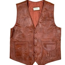 Vintage Genuine Leather Vest Men 38 Brown Brown Western Cowboy Moto Biker Mexico