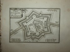 Engraving Beaulieu 1680: plan of the citadel of Perpignan scale of 100 thoises