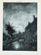 Jongkind Gravure Héliogravure Paysage Canal A Dordrecht En Hollande Pays Bas