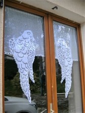 Rideaux au crochet brise-vue motifs Perroquets fait main neufs Création textile.