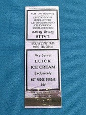 Luick Ice Cream & Lalis Drug Store Fond du Lac WI VTG Matchbook Cover Lt#234