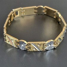 Bracelet Gourmette Femme en Métal Doré Taille Diamant Vintage 