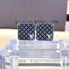 Louis Vuitton Square Silver Cufflinks Bouton Manchette with Box