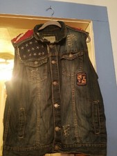 DISTRESSED XL POCKET DOWN SMOKE RISE JEANS DENIM VEST STARS AND STRIPED AMERICA 