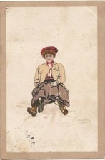 Old postcard Art Winter Sport Art Nouveau PELLIGRINI WINTER women's red hat on sledge 1909