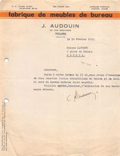 Invoice 1952 OFFICE FURNITURE FACTORY J AUDOUIN TOWERS - HOUSE LAVEN