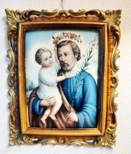 Icone de Saint Joseph verre bombé cadre baroque doré