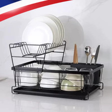 Égouttoir à vaisselle séchoir support range vaisselle 2 niveaux bac à couverts