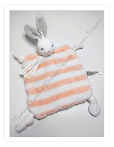 Doudou plat lapin blanc - lapin, rayé