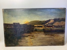 ANCIENNE PEINTURE SUR BOIS MAISON ET BATEAU BRETAGNE