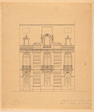 1 drawing by an architect late 19th early 20th century HÔTEL D'ANGLE Avenue Foch Paris Wood