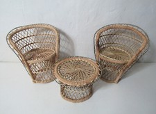 salon Emmanuelle rotin 2 fauteuils et 1 table Vintage pour poupée