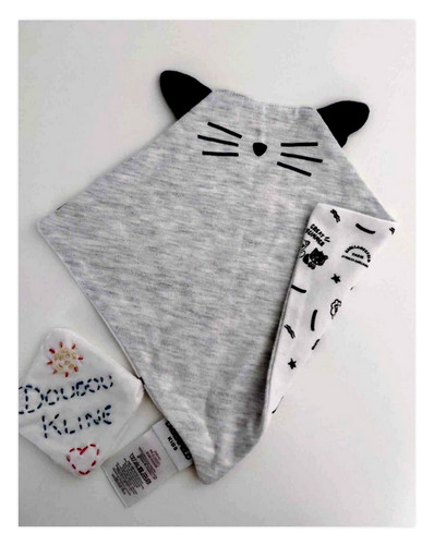 Doudou plat carré chat - doudou, gris