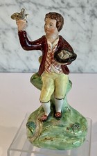 Walton Pearlware Pre Victorian Staffordshire Boy with Birds Figure 19th Century