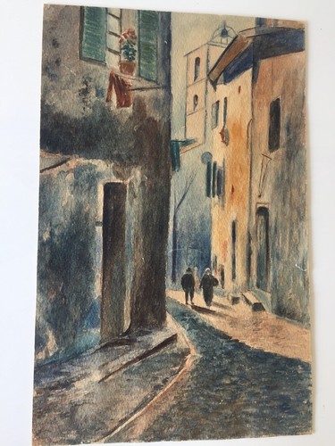 Aquarelle ancienne ruelle rue - ruelle,