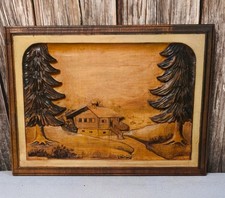 Tableau bois sculpté chalet