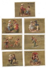 7 anciens CHROMOS  pub. Maison du Grand Saint Denis enfants jongleurs ...fond or