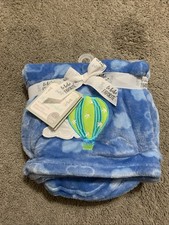 NEW Le Bebe Favorite Hot Air Balloon Clouds Blue Baby Blanket NWT