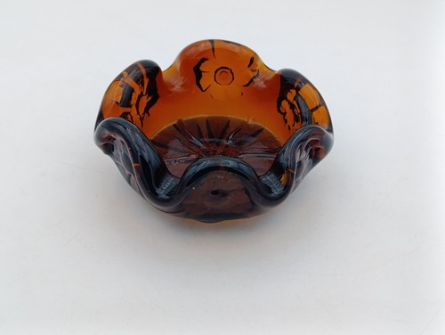 Cendrier verre ambré marbré