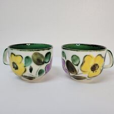 Set Of 2 Vtg Boch In the Mood Purple Yellow Flowers Coffee Mugs Tea Cups MCM