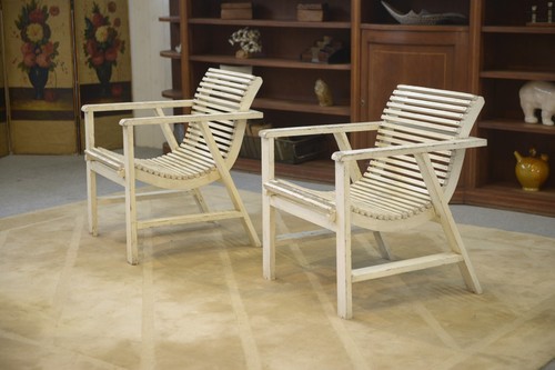 Paire fauteuils bois - de, en