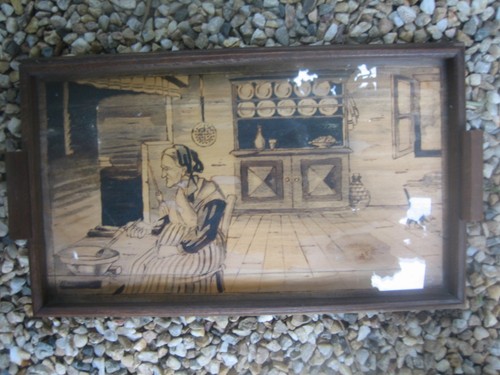 Plateau art déco signé bois