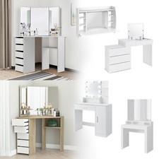 Coiffeuse table maquillage commode cosmétique+miroir avec/sans LED pouf au choix