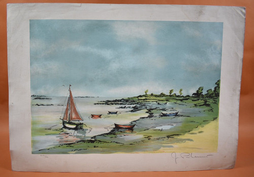 Lithographie xxème barques - -,