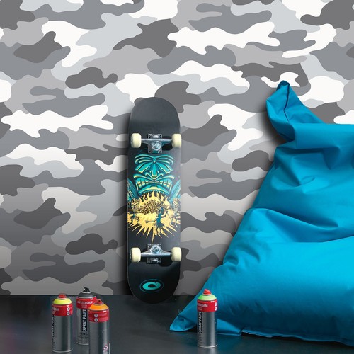 Papier peint camouflage gris - peint,