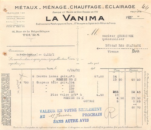 1931 metaux menage chauffage - metaux,