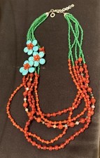 Ottaviani Bijoux 5 Row Beaded Natural Gemstones Floral Necklace Made In Italy